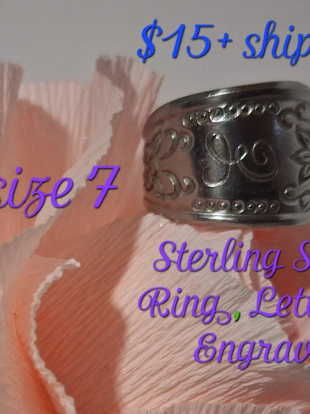 Sterling Silver Engraved Ring - Size 7 - Personalized